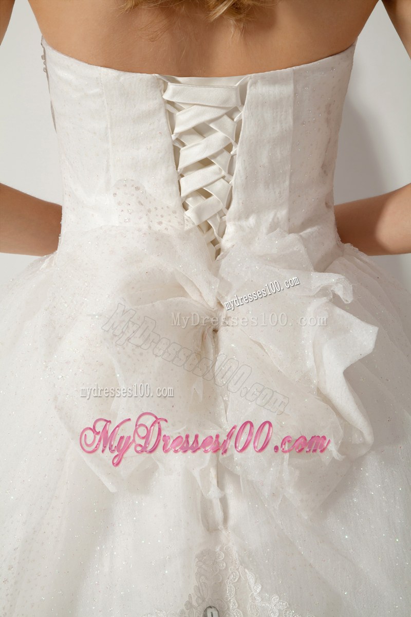 Beautiful Strapless Beaded White Wedding Bridal Gown Chapel Train