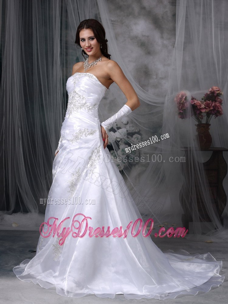 Princess Style Organza Court Train Bridal Dress for Church Wedding