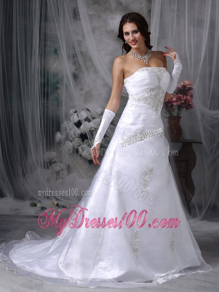 Princess Style Organza Court Train Bridal Dress for Church Wedding