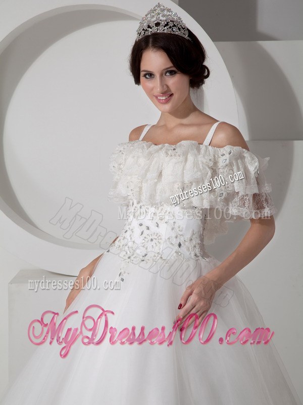 A-line Straps and Off The Shoulder Floor-Length Bridal Gown with Appliques