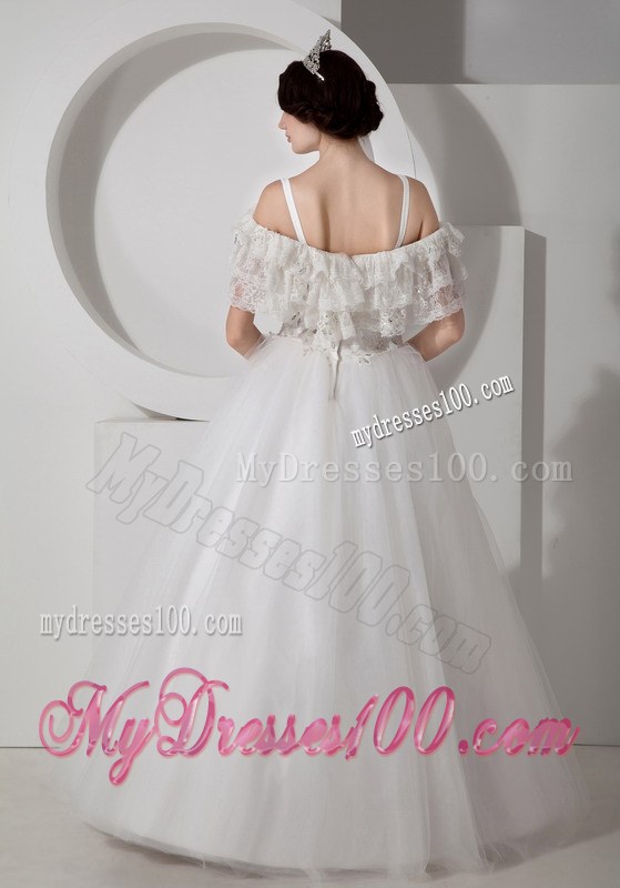 A-line Straps and Off The Shoulder Floor-Length Bridal Gown with Appliques