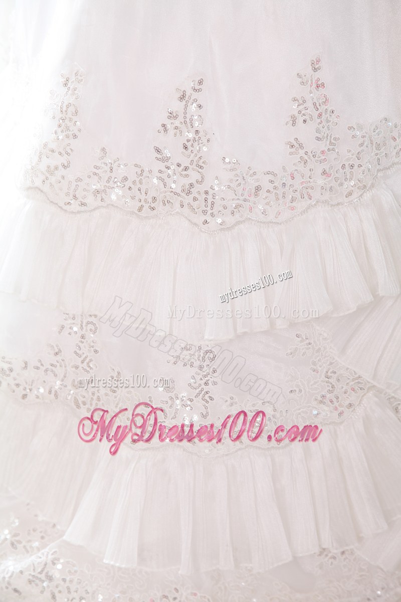 Sophisticated Ruffle Layers Appliques Hem Court Train White Bridal Gown