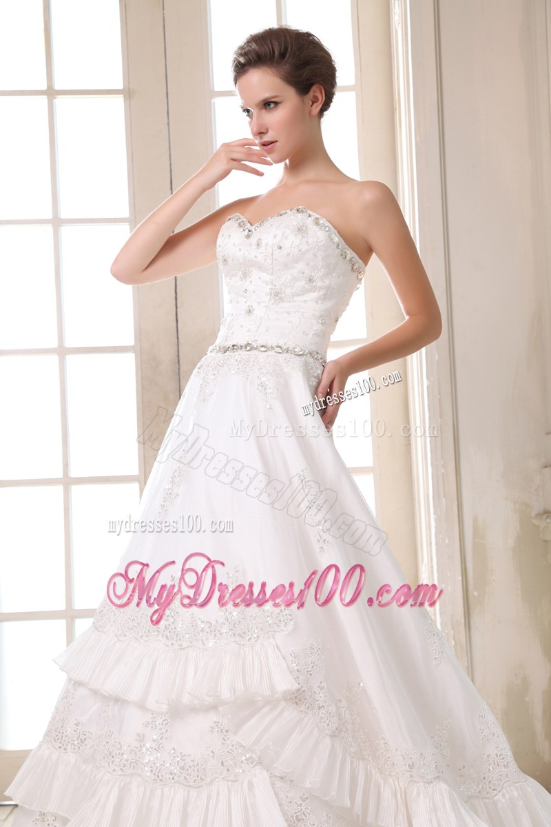 Sophisticated Ruffle Layers Appliques Hem Court Train White Bridal Gown