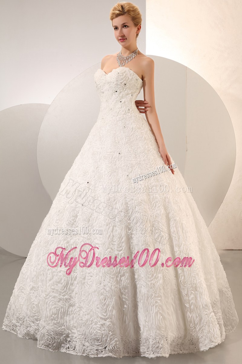 Ball Gown Floor Length Special Embossed Fabric White Wedding Dress