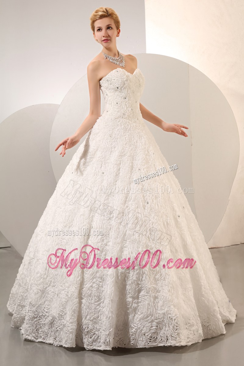 Ball Gown Floor Length Special Embossed Fabric White Wedding Dress