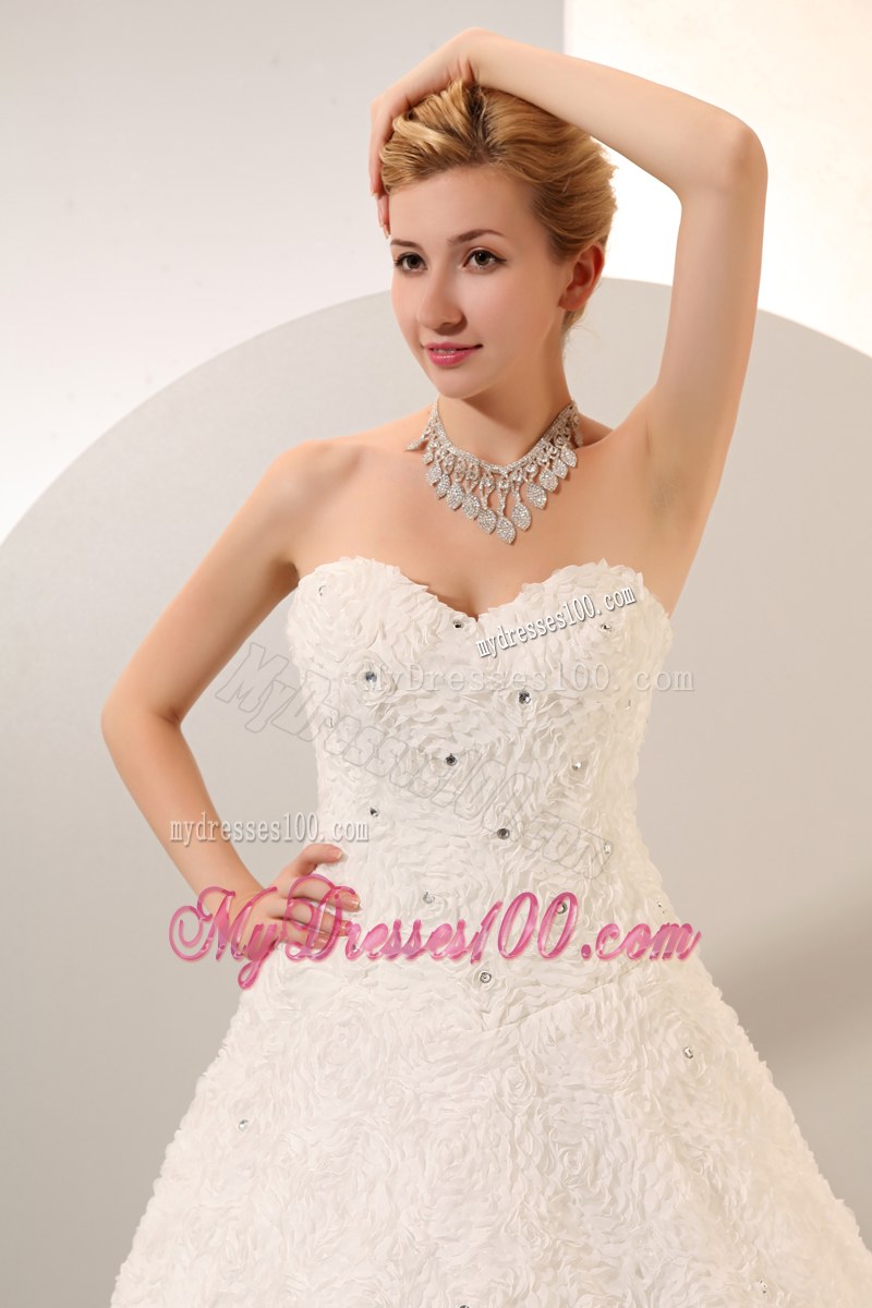 Ball Gown Floor Length Special Embossed Fabric White Wedding Dress
