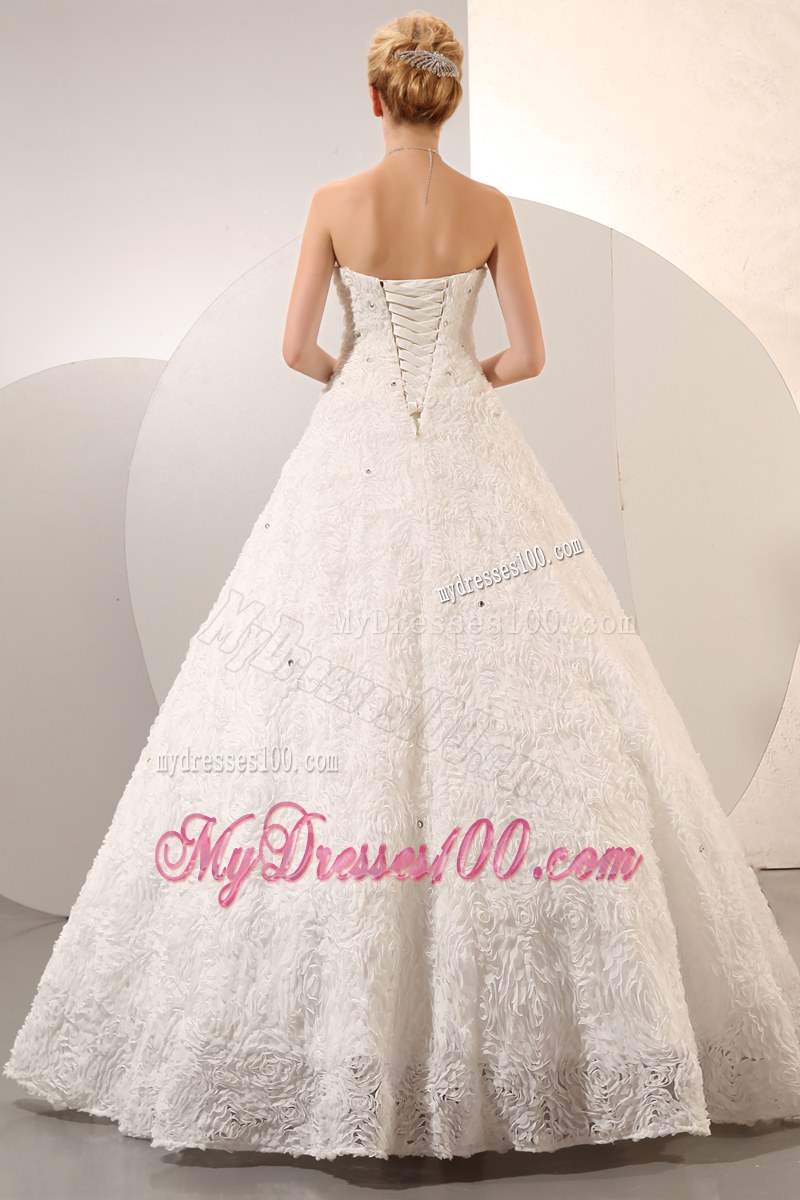 Ball Gown Floor Length Special Embossed Fabric White Wedding Dress