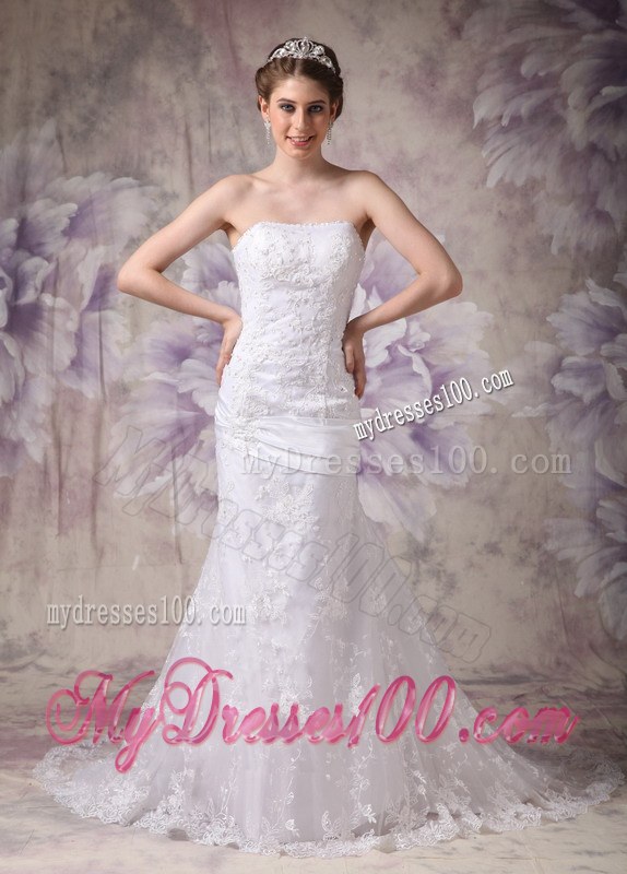 Graceful Fitted Mermaid Court Train Lace White Wedding Dress Hot Sale