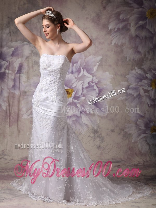 Graceful Fitted Mermaid Court Train Lace White Wedding Dress Hot Sale