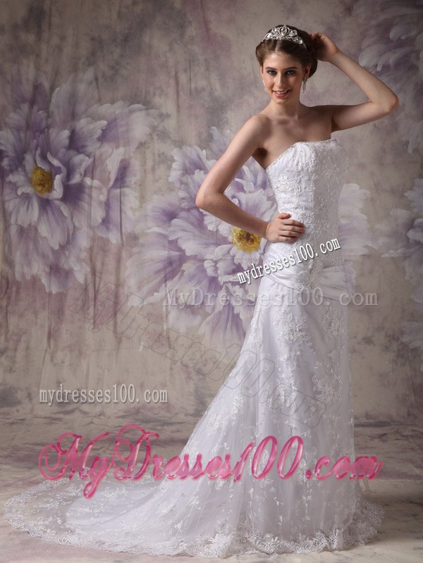 Graceful Fitted Mermaid Court Train Lace White Wedding Dress Hot Sale