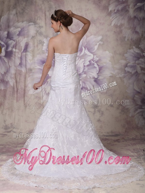 Graceful Fitted Mermaid Court Train Lace White Wedding Dress Hot Sale