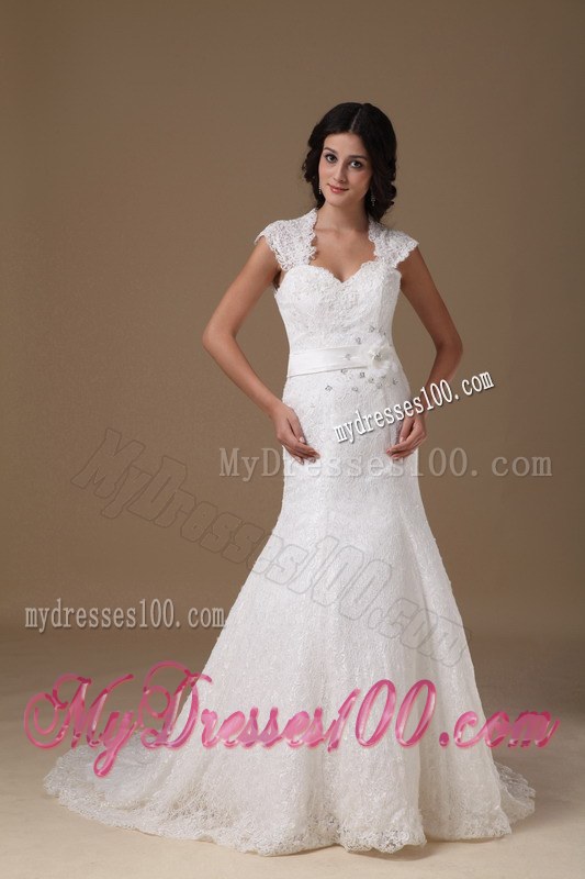 Sleeveless White Wedding Dress Peekaboo Keyhole Handmade Flower