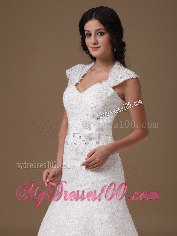 Sleeveless White Wedding Dress Peekaboo Keyhole Handmade Flower