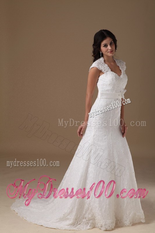 Sleeveless White Wedding Dress Peekaboo Keyhole Handmade Flower