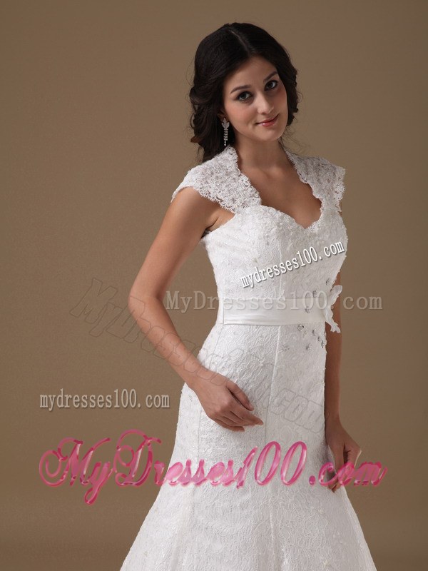 Sleeveless White Wedding Dress Peekaboo Keyhole Handmade Flower
