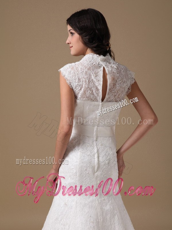 Sleeveless White Wedding Dress Peekaboo Keyhole Handmade Flower