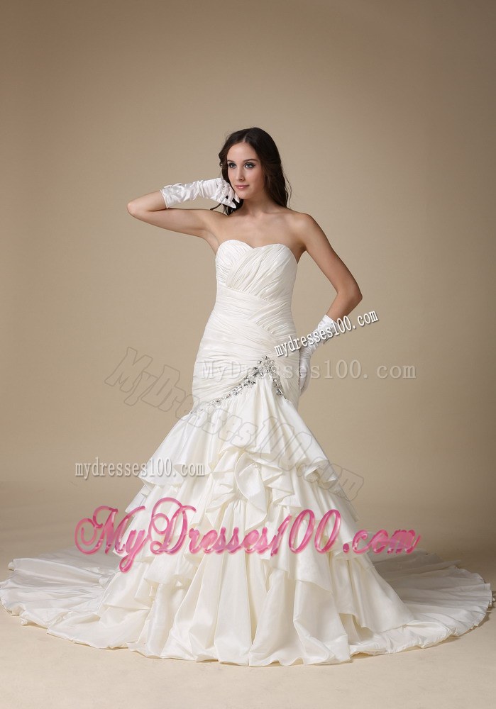 Sweetheart Mermaid Court Train Beaded Dress for Wedding with Pick Ups