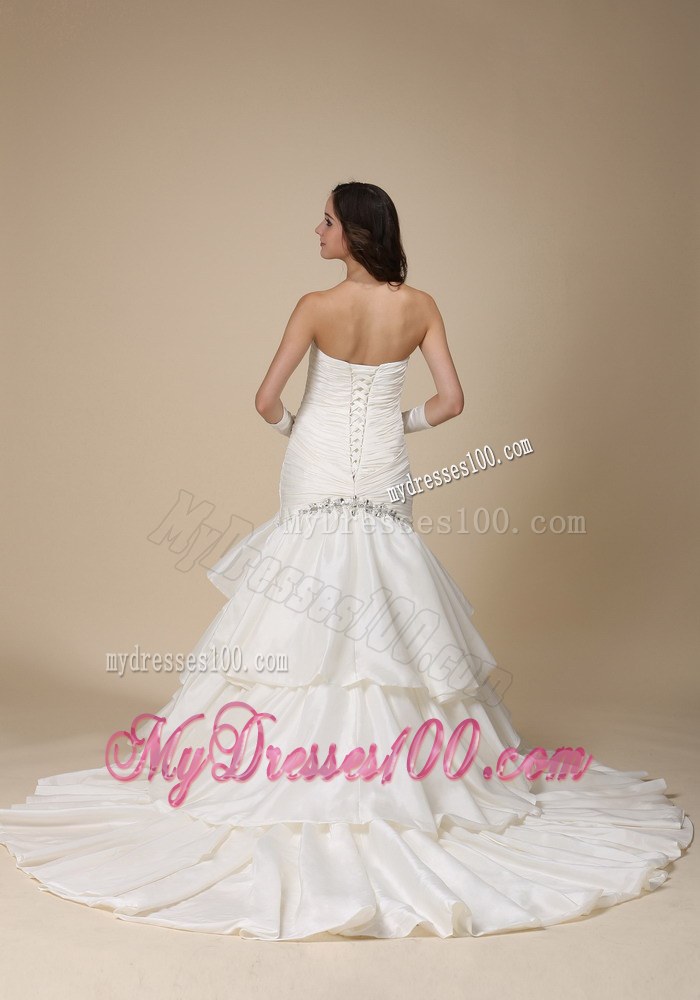 Sweetheart Mermaid Court Train Beaded Dress for Wedding with Pick Ups