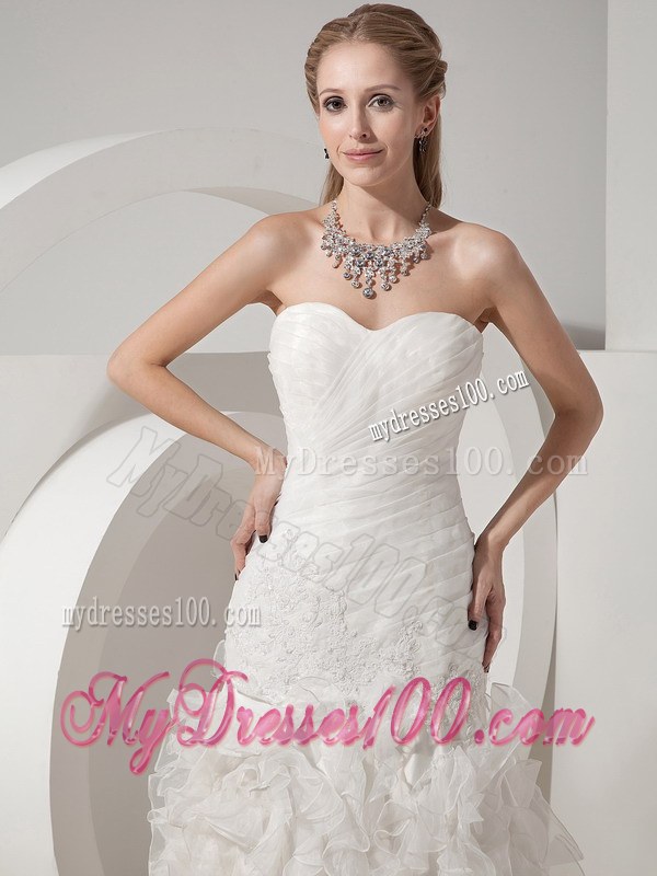 Recommended Ruche White Wedding Dress Lace-up Back Sweetheart