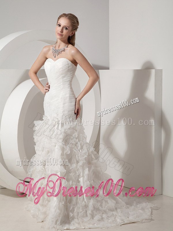Recommended Ruche White Wedding Dress Lace-up Back Sweetheart