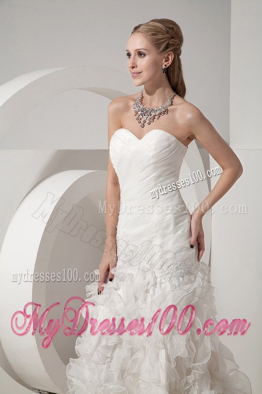 Recommended Ruche White Wedding Dress Lace-up Back Sweetheart
