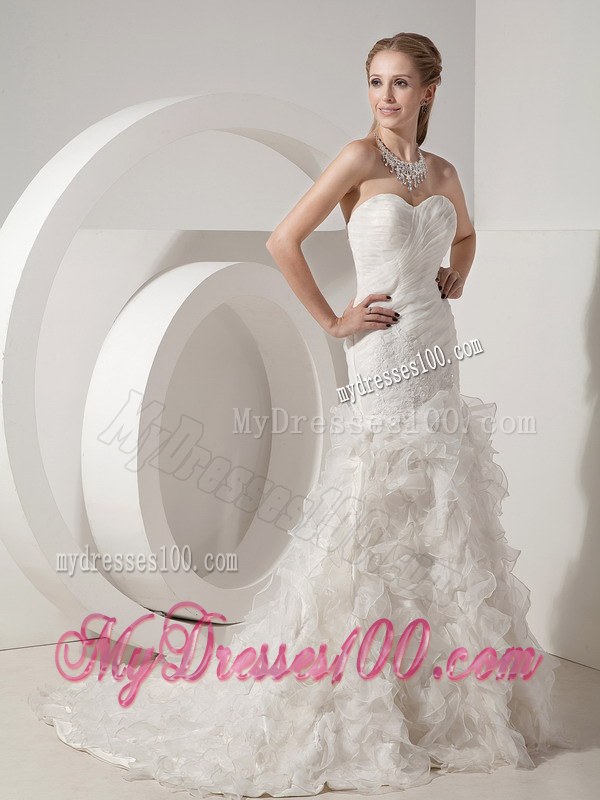 Recommended Ruche White Wedding Dress Lace-up Back Sweetheart