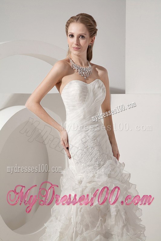 Recommended Ruche White Wedding Dress Lace-up Back Sweetheart