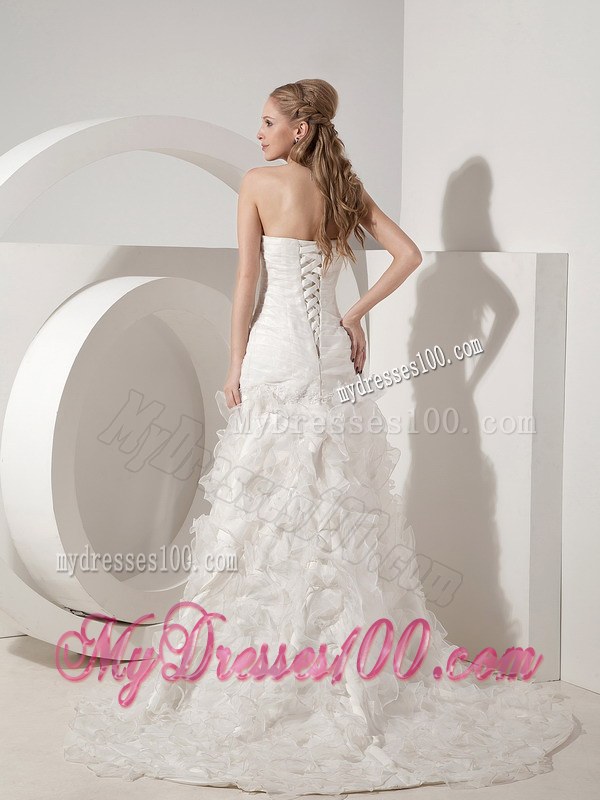 Recommended Ruche White Wedding Dress Lace-up Back Sweetheart