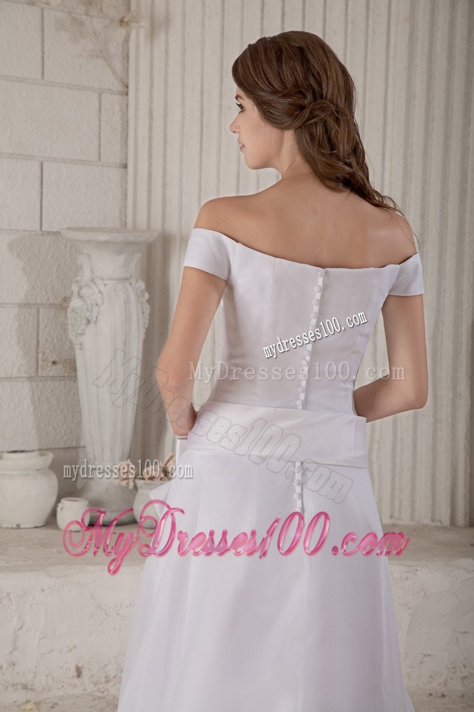 Princess Off The Shoulder Court Train Organza Wedding Dress with Belt
