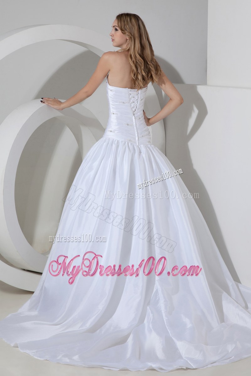 Ruching and Appliques Decorated Dress for Brides with Brush Train For Woman