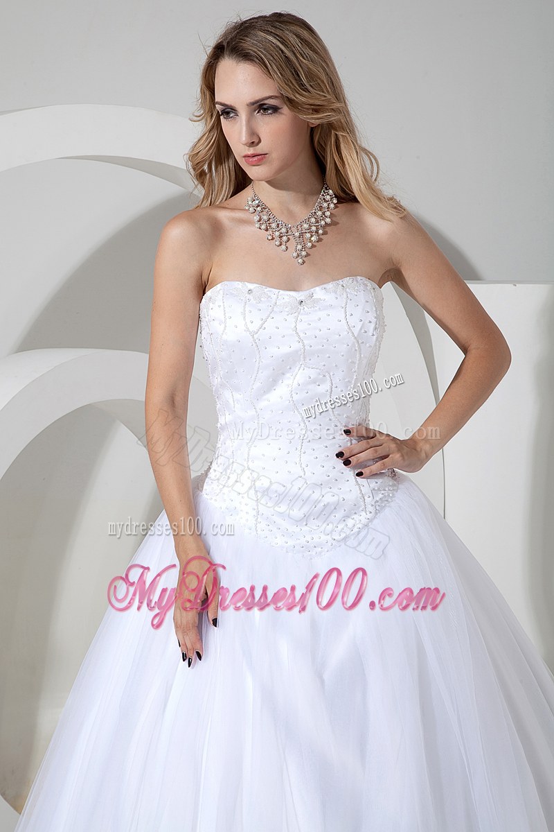 Brand New Strapless White Bridal Dress Court Train with Appliques