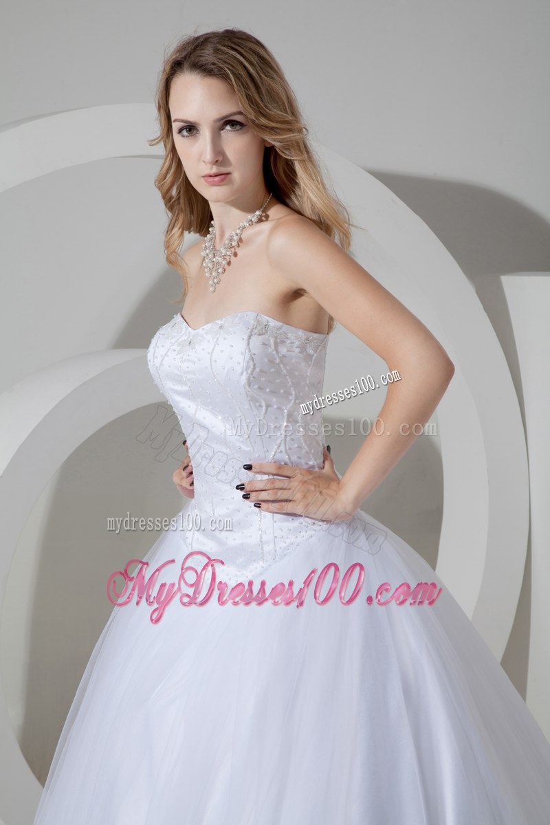Brand New Strapless White Bridal Dress Court Train with Appliques