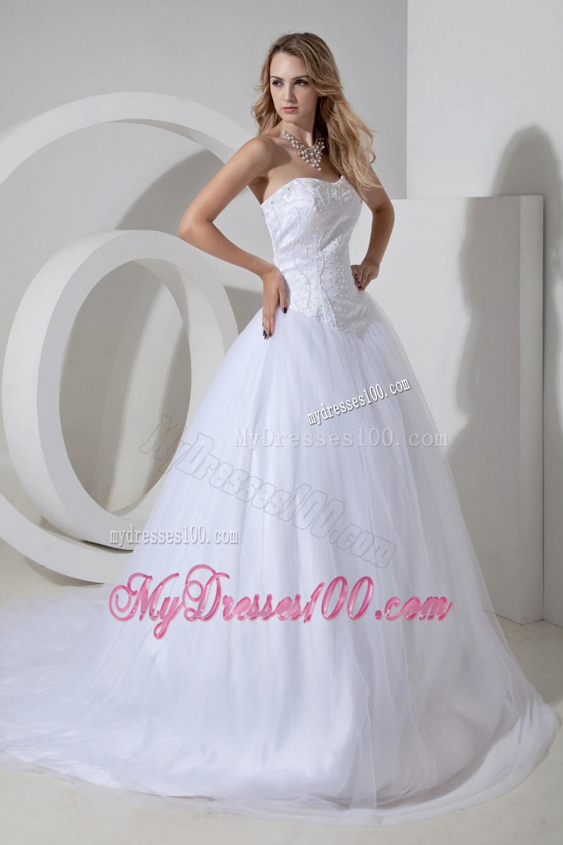 Brand New Strapless White Bridal Dress Court Train with Appliques