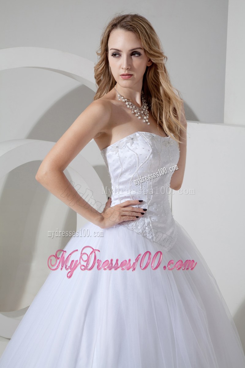 Brand New Strapless White Bridal Dress Court Train with Appliques