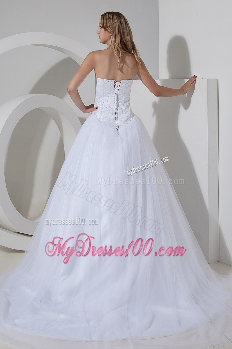 Brand New Strapless White Bridal Dress Court Train with Appliques