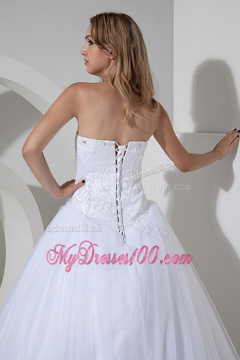 Brand New Strapless White Bridal Dress Court Train with Appliques