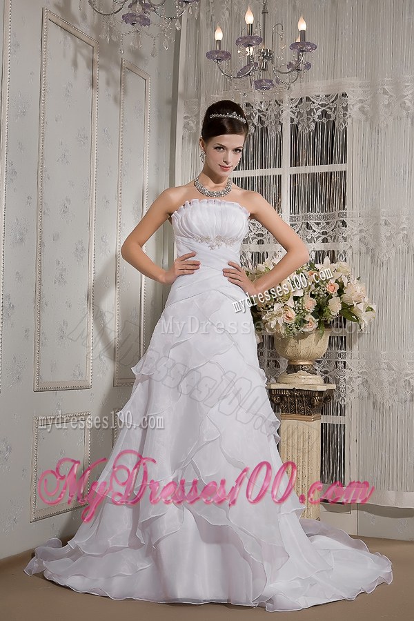 Layers and Appliques Court Train Dresses for Wedding with Petal Neckline