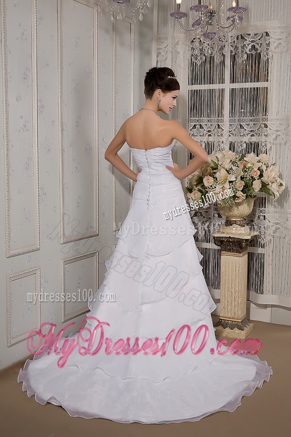 Layers and Appliques Court Train Dresses for Wedding with Petal Neckline