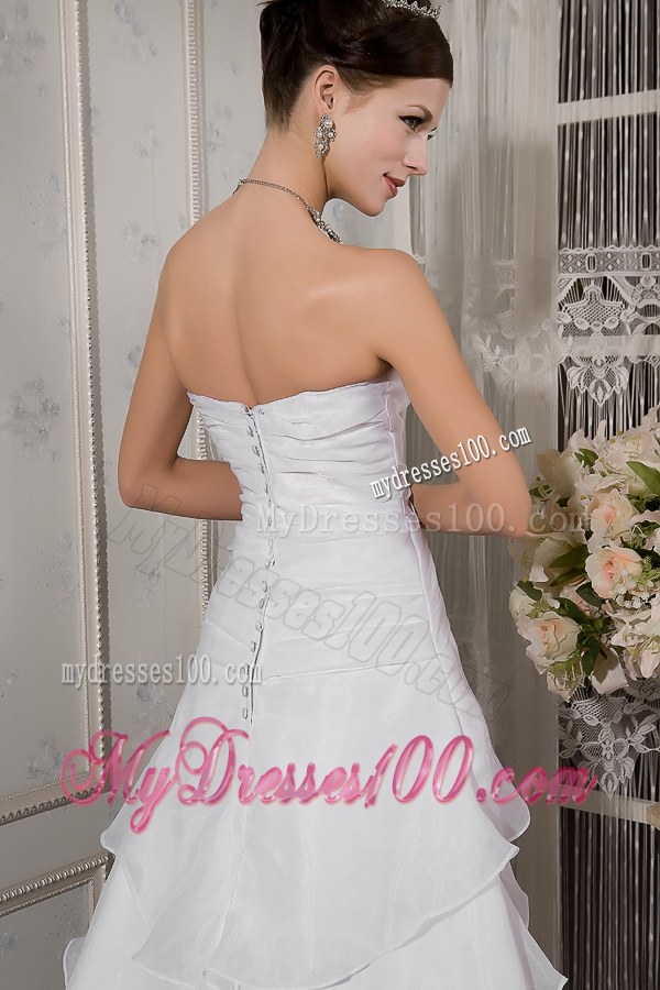 Layers and Appliques Court Train Dresses for Wedding with Petal Neckline