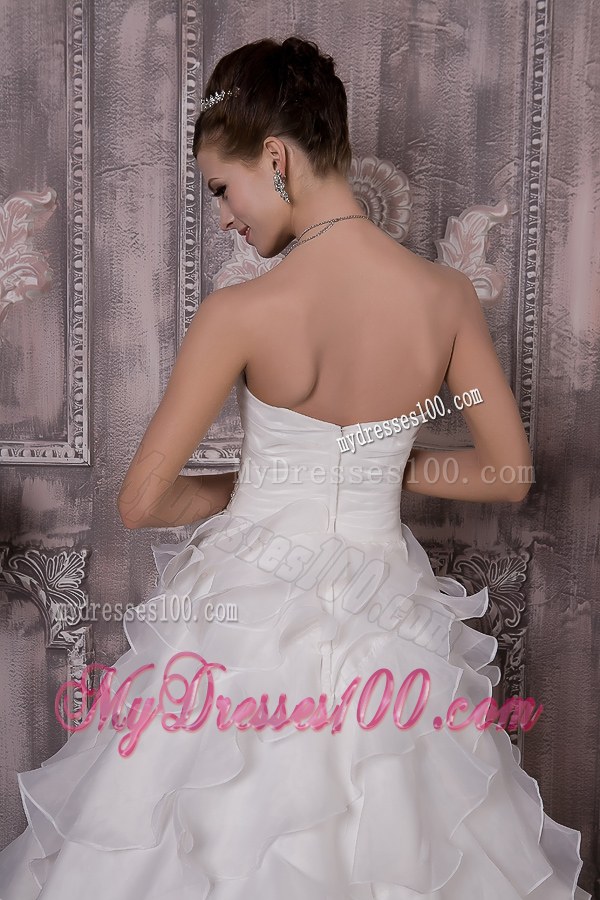 Ruffled Layers Beading and Rushing Decorated Brush Train Dresses for Wedding