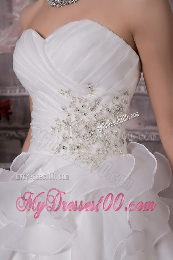 Ruffled Layers Beading and Rushing Decorated Brush Train Dresses for Wedding