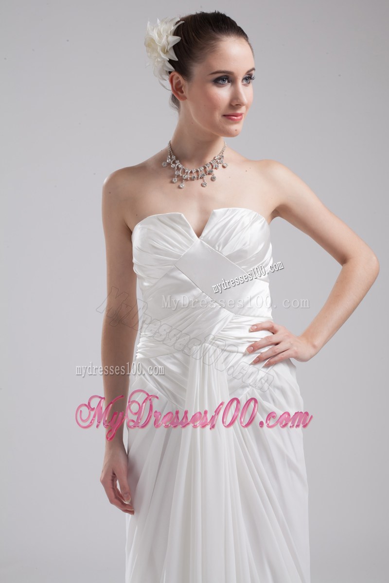 Custom Made Ruching Strapless Dress for Brides in White with Court Train