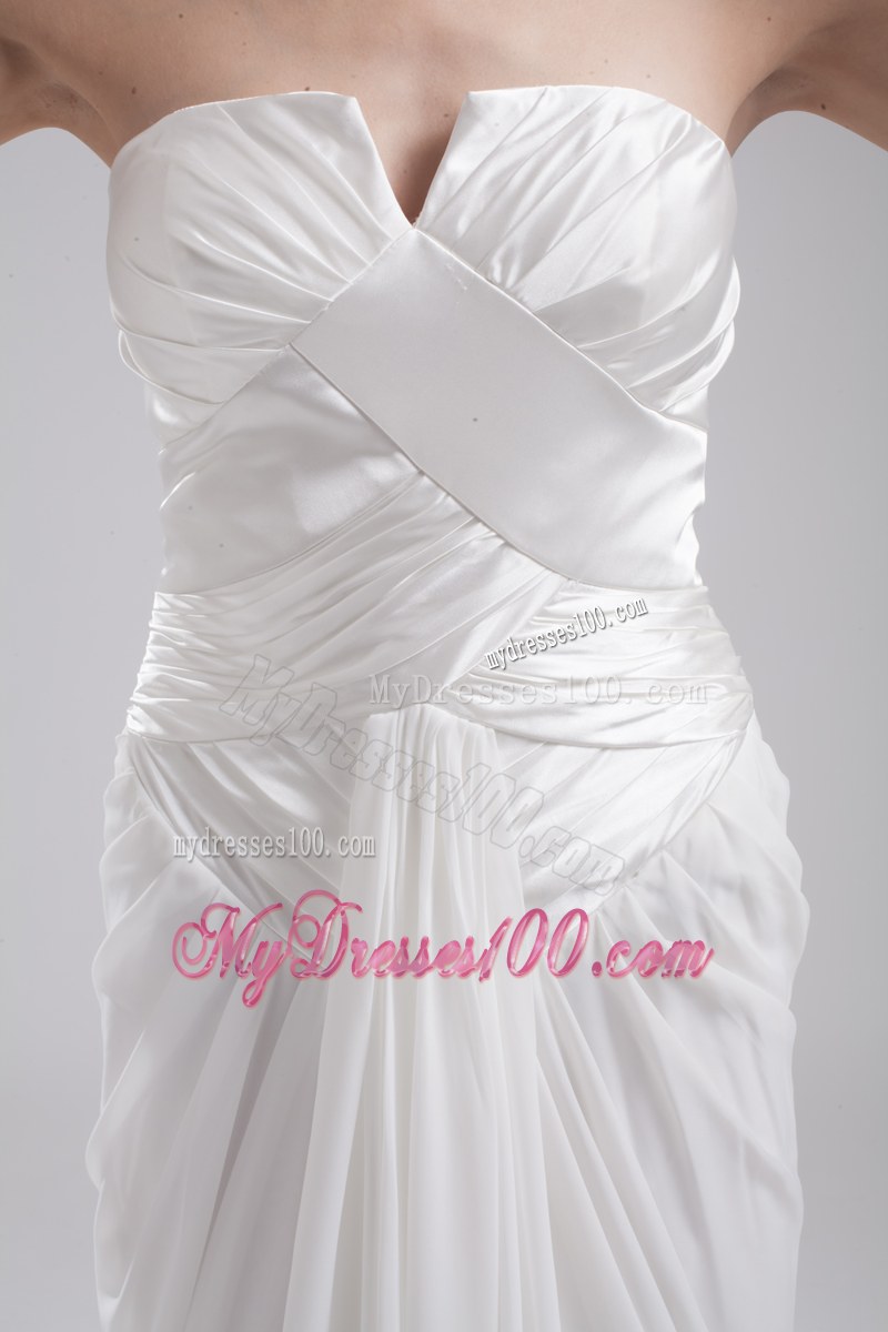 Custom Made Ruching Strapless Dress for Brides in White with Court Train