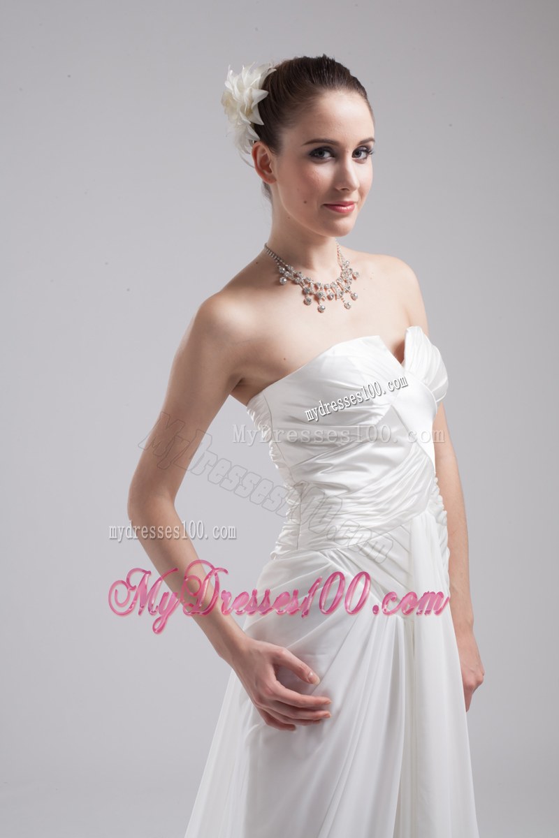 Custom Made Ruching Strapless Dress for Brides in White with Court Train