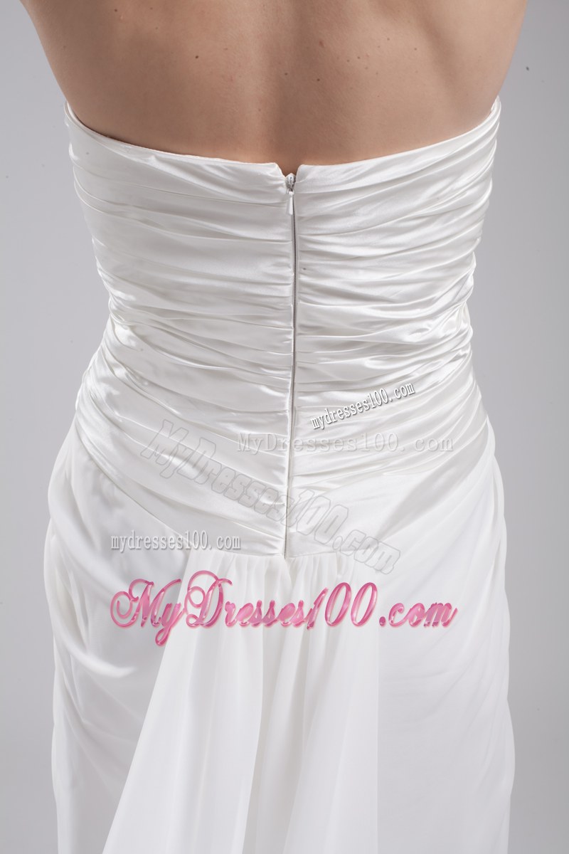 Custom Made Ruching Strapless Dress for Brides in White with Court Train
