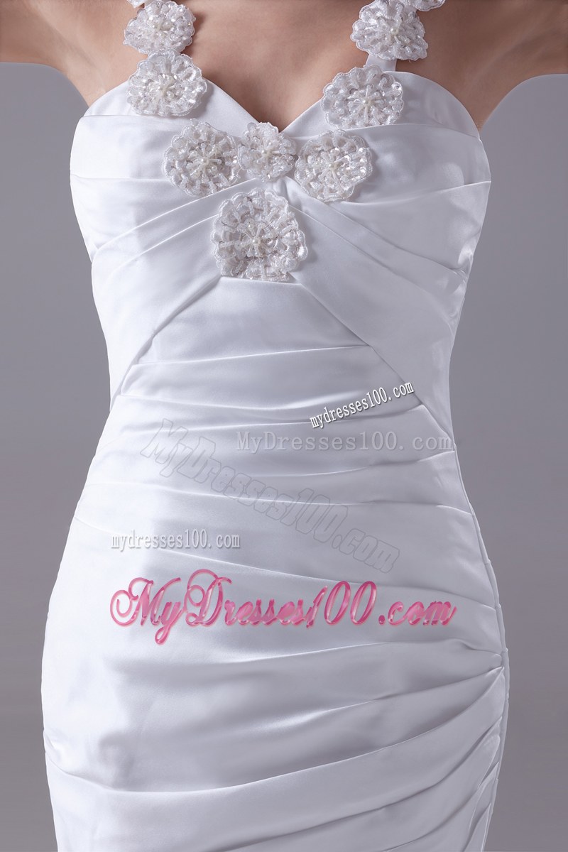 Beaded Flowers Straps Ruching Mermaid Dress for Brides with Zipper-up Back