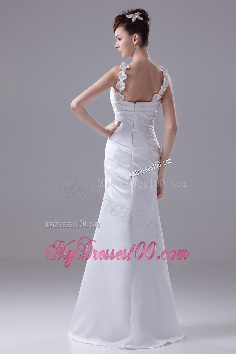 Beaded Flowers Straps Ruching Mermaid Dress for Brides with Zipper-up Back