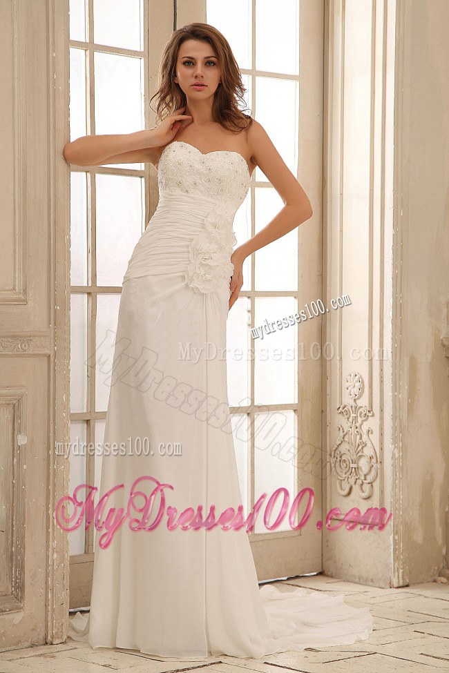 Sweetheart Beading Decorated Wedding Dresses with Hand Made Flowers