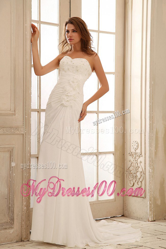 Sweetheart Beading Decorated Wedding Dresses with Hand Made Flowers