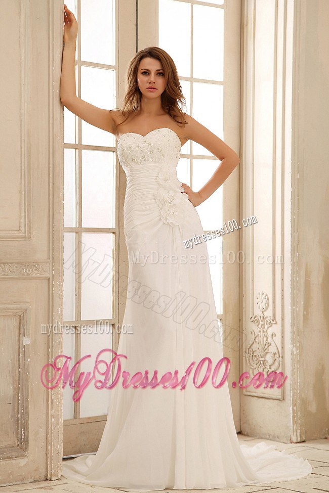 Sweetheart Beading Decorated Wedding Dresses with Hand Made Flowers